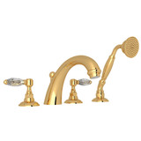 San Julio 4-Hole Deck Mount C-Spout Tub Filler with Handshower - Italian Brass with Crystal Metal Lever Handle | Model Number: A2104LCIB - Product Knockout