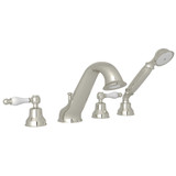 Arcana 4-Hole Deck Mount Tub Filler and Handshower - Polished Nickel with Ornate White Porcelain Lever Handle | Model Number: AC26OP-PN - Product Knockout