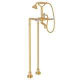 Exposed Floor Mount Tub Filler with Handshower and Floor Pillar Legs or Supply Unions - Italian Brass with Crystal Metal Lever Handle | Model Number: AKIT1401NLCIB - Product Knockout