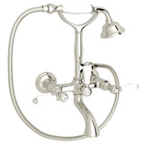 Exposed Wall Mount Tub Filler with Handshower - Polished Nickel with White Porcelain Lever Handle | Model Number: A1401LPPN - Product Knockout