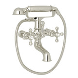 Arcana Exposed Tub Filler with Handshower - Polished Nickel with Cross Handle | Model Number: AC7X-PN - Product Knockout