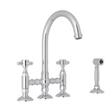 San Julio Deck Mount C-Spout 3 Leg Bridge Kitchen Faucet with Sidespray - Polished Chrome with Cross Handle | Model Number: A1461XMWSAPC-2 - Product Knockout