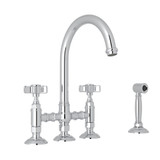 San Julio Deck Mount C-Spout 3 Leg Bridge Kitchen Faucet with Sidespray - Polished Chrome with Five Spoke Cross Handle | Model Number: A1461XWSAPC-2 - Product Knockout
