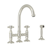 San Julio Deck Mount C-Spout 3 Leg Bridge Kitchen Faucet with Sidespray - Polished Nickel with Cross Handle | Model Number: A1461XMWSPN-2 - Product Knockout