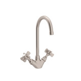 San Julio Single Hole C-Spout Bar and Food Prep Faucet - Satin Nickel with Five Spoke Cross Handle | Model Number: A1467XSTN-2 - Product Knockout
