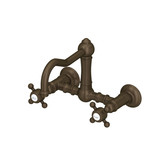 Acqui Wall Mount Column Spout Bridge Kitchen Faucet - Tuscan Brass with Cross Handle | Model Number: A1456XMTCB-2 - Product Knockout