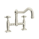 Acqui Deck Mount Column Spout Bridge Kitchen Faucet - Polished Nickel with Cross Handle | Model Number: A1459XMPN-2 - Product Knockout