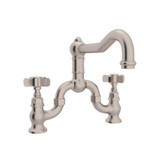 Acqui Deck Mount Column Spout Bridge Kitchen Faucet - Satin Nickel with Five Spoke Cross Handle | Model Number: A1420XSTN-2 - Product Knockout