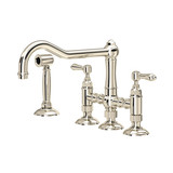 Acqui Deck Mount Column Spout 3 Leg Bridge Kitchen Faucet with Sidespray - Polished Nickel with Metal Lever Handle | Model Number: A1458LMWSPN-2 - Product Knockout