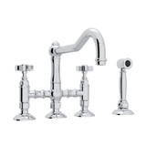 Acqui Deck Mount Column Spout 3 Leg Bridge Kitchen Faucet with Sidespray - Polished Chrome with Five Spoke Cross Handle | Model Number: A1458XWSAPC-2 - Product Knockout