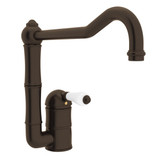 Acqui Single Hole Column Spout Kitchen Faucet with Extended Spout - Tuscan Brass with White Porcelain Lever Handle | Model Number: A3608/11LPTCB-2 - Product Knockout