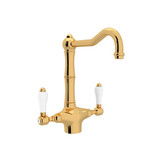 Acqui Single Hole Column Spout Kitchen Faucet - Italian Brass with White Porcelain Lever Handle | Model Number: A1679LPIB-2 - Product Knockout
