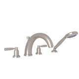 Holborn 4-Hole Deck Mount Modified C-Spout Bathtub Filler with Handshower - Satin Nickel with Metal Lever Handle | Model Number: U.3848LS-STN - Product Knockout
