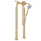 Holborn Floor Mount Bathtub Filler Handshower - English Gold with Metal Lever Handle | Model Number: U.KIT3807LS-EG - Product Knockout