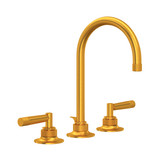 Graceline C-Spout Widespread Bathroom Faucet - Satin Gold with Metal Lever Handle | Model Number: MB2019LMSG-2 - Product Knockout
