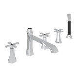 Bellia 5-Hole Deck Mount Tub Filler with Handshower - Polished Chrome with Cross Handle | Model Number: BE26X-APC - Product Knockout