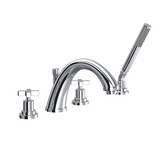 Lombardia 4-Hole Deck Mount C-Spout Tub Filler with Handshower - Polished Chrome with Cross Handle | Model Number: A1264XMAPC - Product Knockout