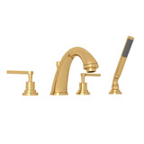 Lombardia 4-Hole Deck Mount C-Spout Tub Filler with Handshower - Italian Brass with Metal Lever Handle | Model Number: A1264LMIB - Product Knockout