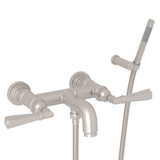 San Giovanni Wall Mount Exposed Tub Filler with Handshower - Satin Nickel with Metal Lever Handle | Model Number: A2302LMSTN - Product Knockout