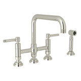 Campo Deck Mount U-Spout 3 Leg Bridge Faucet with Sidespray - Polished Nickel with Industrial Metal Lever Handle | Model Number: A3358ILWSPN-2 - Product Knockout