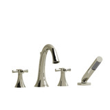 Edge 4-Hole Deck Mount Tub Filler  - Polished Nickel with Cross Handles | Model Number: ED12+PN - Product Knockout