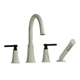 Momenti 4-Hole Deck Mount Tub Filler with C-Spout  - Polished Nickel and Black with Lever Handles | Model Number: MMRD12LPNBK - Product Knockout