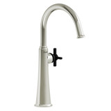 Momenti Single Handle Tall Lavatory Faucet with C-Spout 1.0 GPM - Polished Nickel and Black with Cross Handles | Model Number: MMRDL01+PNBK-10 - Product Knockout