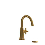 Momenti Single Handle Lavatory Faucet with C-Spout  - Brushed Gold with Cross Handles | Model Number: MMRDS01+BG - Product Knockout