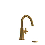 Momenti Single Handle Lavatory Faucet with C-Spout 1.0 GPM - Brushed Gold with X-Shaped Handles | Model Number: MMRDS01XBG-10 - Product Knockout