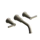 Momenti Wall Mount Lavatory Faucet  - Brushed Nickel with J-Shaped Handles | Model Number: MMSQ03JBN - Product Knockout