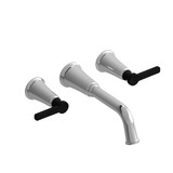 Momenti Wall Mount Lavatory Faucet  - Chrome and Black with J-Shaped Handles | Model Number: MMSQ03JCBK - Product Knockout