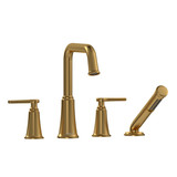 Momenti 4-Hole Deck Mount Tub Filler with U-Spout  - Brushed Gold with Lever Handles | Model Number: MMSQ12LBG - Product Knockout