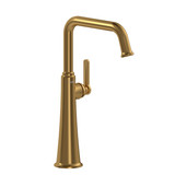 Momenti Single Handle Tall Lavatory Faucet with U-Spout  - Brushed Gold with J-Shaped Handles | Model Number: MMSQL01JBG - Product Knockout