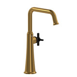 Momenti Single Handle Tall Lavatory Faucet with U-Spout  - Brushed Gold and Black with Cross Handles | Model Number: MMSQL01+BGBK - Product Knockout