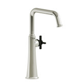 Momenti Single Handle Tall Lavatory Faucet with U-Spout 1.0 GPM - Polished Nickel and Black with Cross Handles | Model Number: MMSQL01+PNBK-10 - Product Knockout