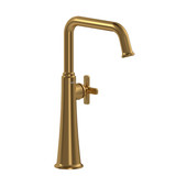 Momenti Single Handle Tall Lavatory Faucet with U-Spout  - Brushed Gold with X-Shaped Handles | Model Number: MMSQL01XBG - Product Knockout