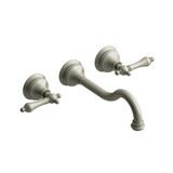 Retro Wall Mount Lavatory Faucet 1.0 GPM - Brushed Nickel with Lever Handles | Model Number: RT03LBN-10 - Product Knockout