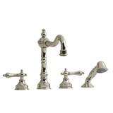 Retro 4-Hole Deck Mount Tub Filler  - Polished Nickel with Lever Handles | Model Number: RT12LPN - Product Knockout