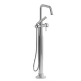 Momenti Single Hole Floor Mount Tub Filler Trim with U-Spout  - Chrome with J-Shaped Handles | Model Number: TMMSQ39JC - Product Knockout