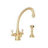 Georgian Era Filtration 3-Lever Kitchen Faucet with Sidespray - Satin English Gold with Lever Handle | Model Number: U.1520LS-SEG-2 - Product Knockout