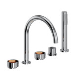 Eclissi 5-Hole Deck Mount Tub Filler - C-Spout - Polished Chrome with Satin Gold Accent with Circular Handle | Model Number: EC06D5IWPCG - Product Knockout