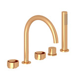 Eclissi 5-Hole Deck Mount Tub Filler - C-Spout - Satin Gold with Circular Handle | Model Number: EC06D5IWSG - Product Knockout