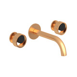 Eclissi Wall Mount Widespread Bathroom Faucet - C-Spout - Satin Gold with Matte Black Accent with Circular Handle | Model Number: EC08W3IWSGB - Product Knockout