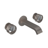 Eclissi Wall Mount Widespread Bathroom Faucet - U-Spout - Satin Nickel with Polished Chrome Accent with Circular Handle | Model Number: EC09W3IWSNC - Product Knockout