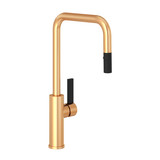 Tuario Pulldown Faucet - U Spout - Satin Gold with Matte Black Accents with Lever Handle | Model Number: TR56D1LBSG - Product Knockout