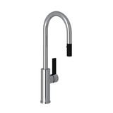 Tuario Pulldown Bar and Food Prep Faucet - C Spout - Polished Chrome with Matte Black Accents with Lever Handle | Model Number: TR65D1LBAPC - Product Knockout