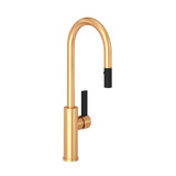 Tuario Pulldown Bar and Food Prep Faucet - C Spout - Satin Gold with Matte Black Accents with Lever Handle | Model Number: TR65D1LBSG - Product Knockout