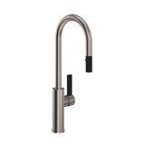 Tuario Pulldown Bar and Food Prep Faucet - C Spout - Satin Nickel with Matte Black Accents with Lever Handle | Model Number: TR65D1LBSTN - Product Knockout