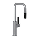 Tuario Pulldown Bar and Food Prep Faucet - U Spout - Polished Chrome with Matte Black Accents with Lever Handle | Model Number: TR66D1LBAPC - Product Knockout