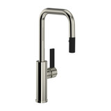 Tuario Pulldown Bar and Food Prep Faucet - U Spout - Polished Nickel with Matte Black Accents with Lever Handle | Model Number: TR66D1LBPN - Product Knockout